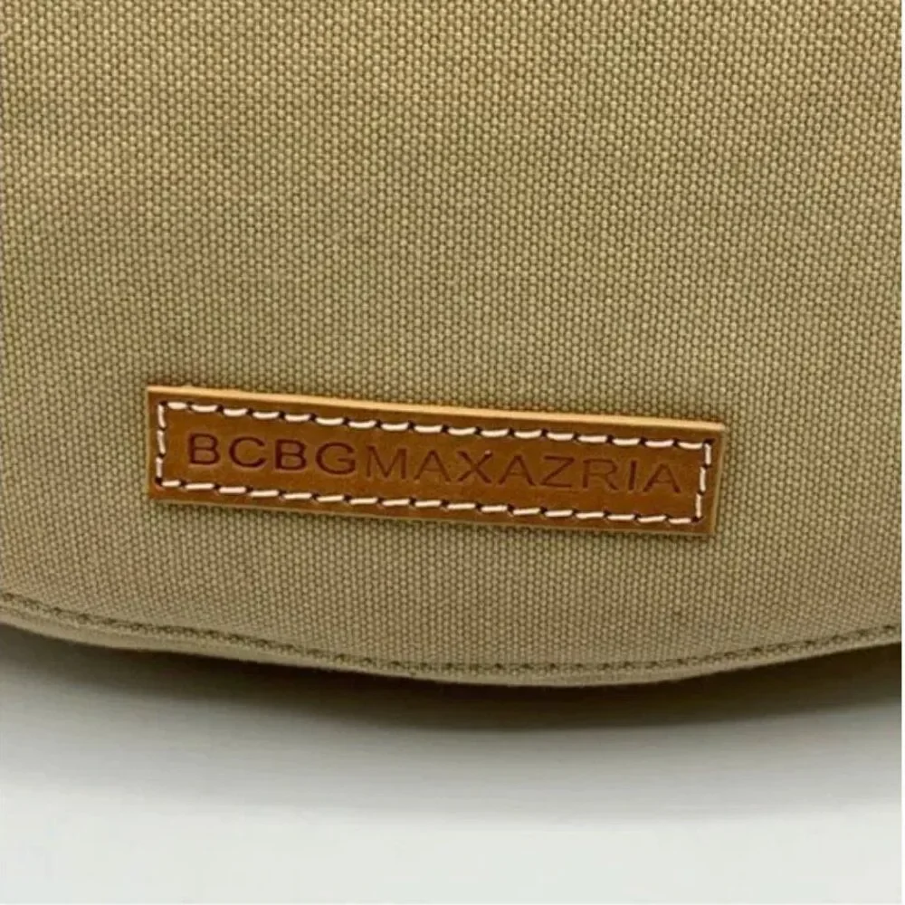 BCBGMAXAZRIA Canvas Bohemian Hobo Tan Bag with Leather Strap